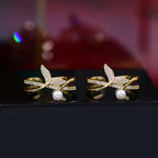 Gold Whale Tail Split Ring, Pearl Ring, Petite Mermaid Tail Women Ring