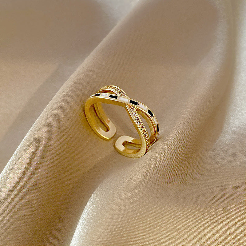 Black and White Checkered Split Ring, Checker Ring