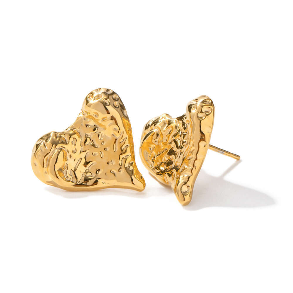 Minimalist Engraved Texture 18K Gold Plated Heart Stud Earrings | JDE033