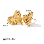 Minimalist Engraved Texture 18K Gold Plated Heart Stud Earrings | JDE033
