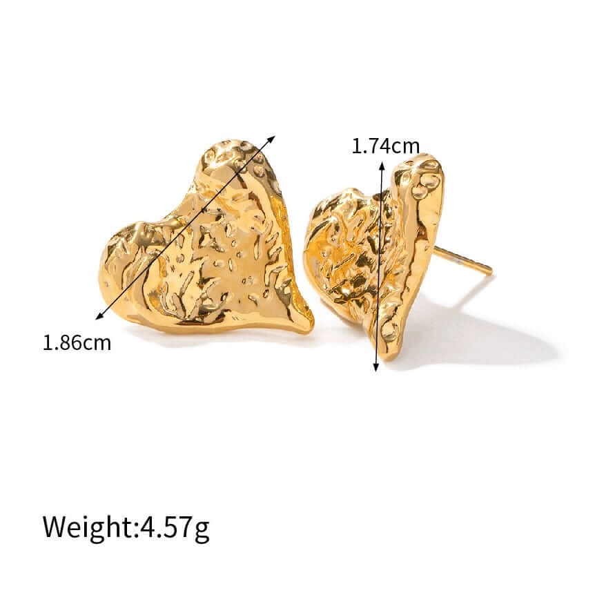 Minimalist Engraved Texture 18K Gold Plated Heart Stud Earrings | JDE033