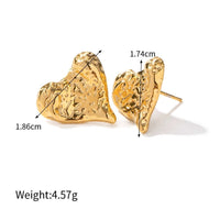 Minimalist Engraved Texture 18K Gold Plated Heart Stud Earrings | JDE033