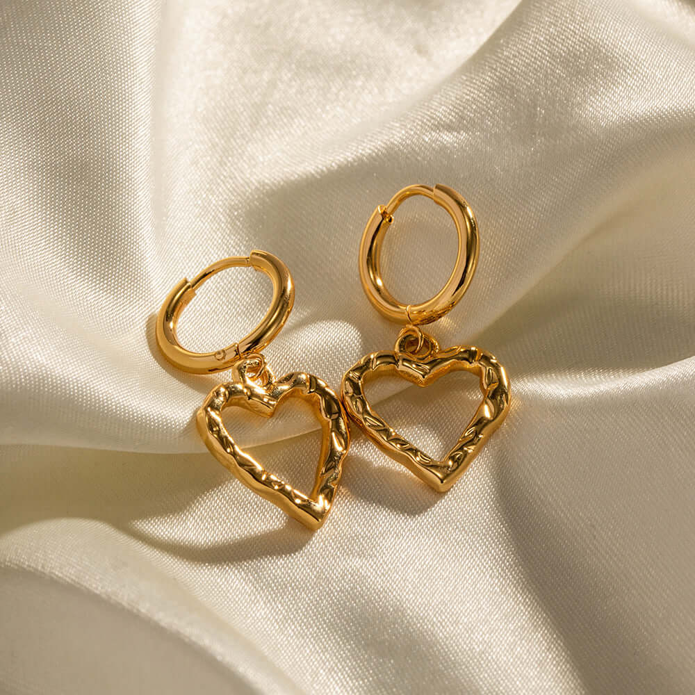 18K Gold Plated Heart Huggies Hoop | JDE046