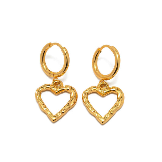 18K Gold Plated Heart Huggies Hoop | JDE046