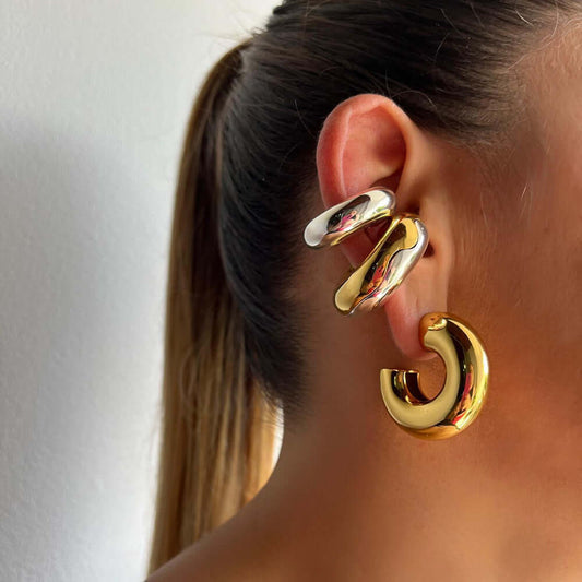 Chunky 18K Gold & Silver Ear Wrap Ear Cuff