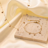 18K Gold Plated Baguette Charm Necklace Pink Bracelet Set | JDN434