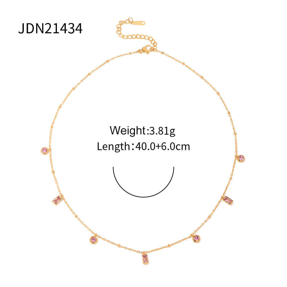 18K Gold Plated Baguette Charm Necklace | JDN434