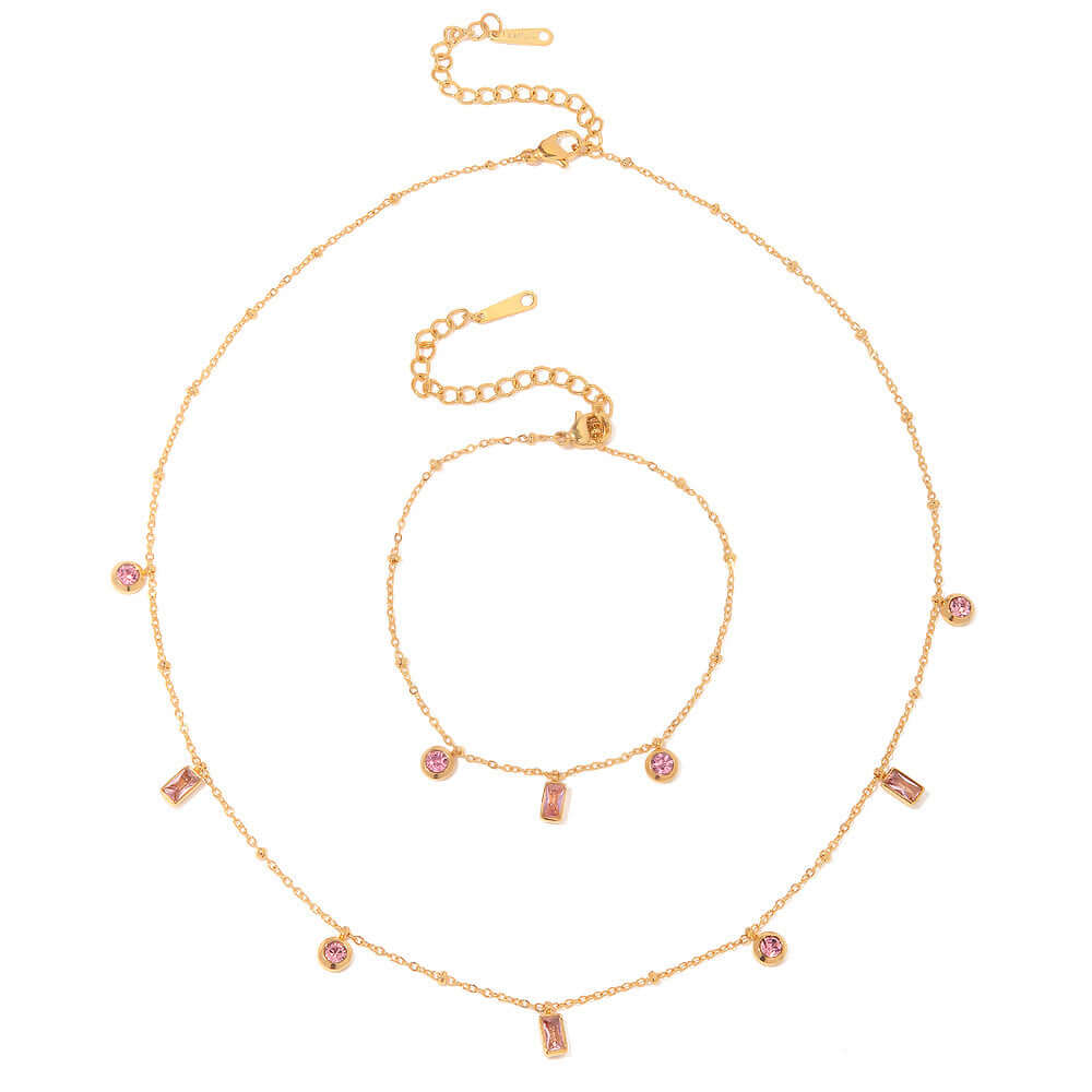 18K Gold Plated Baguette Charm Necklace | JDN434