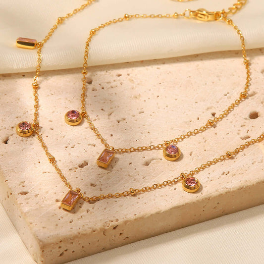 18K Gold Plated Baguette Charm Necklace | JDN434