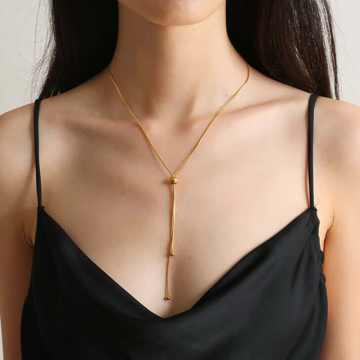 14K Gold Adjustable Lariat Chain Necklace