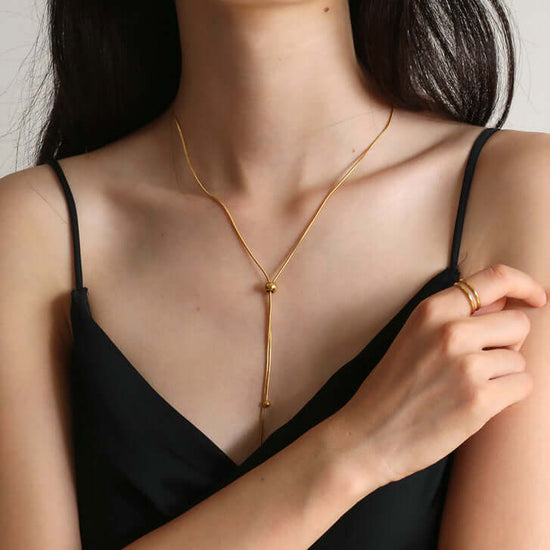 14K Gold Adjustable Lariat Chain Necklace