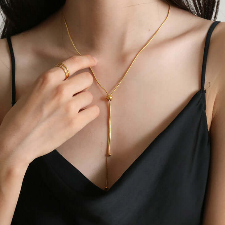 14K Gold Adjustable Lariat Chain Necklace