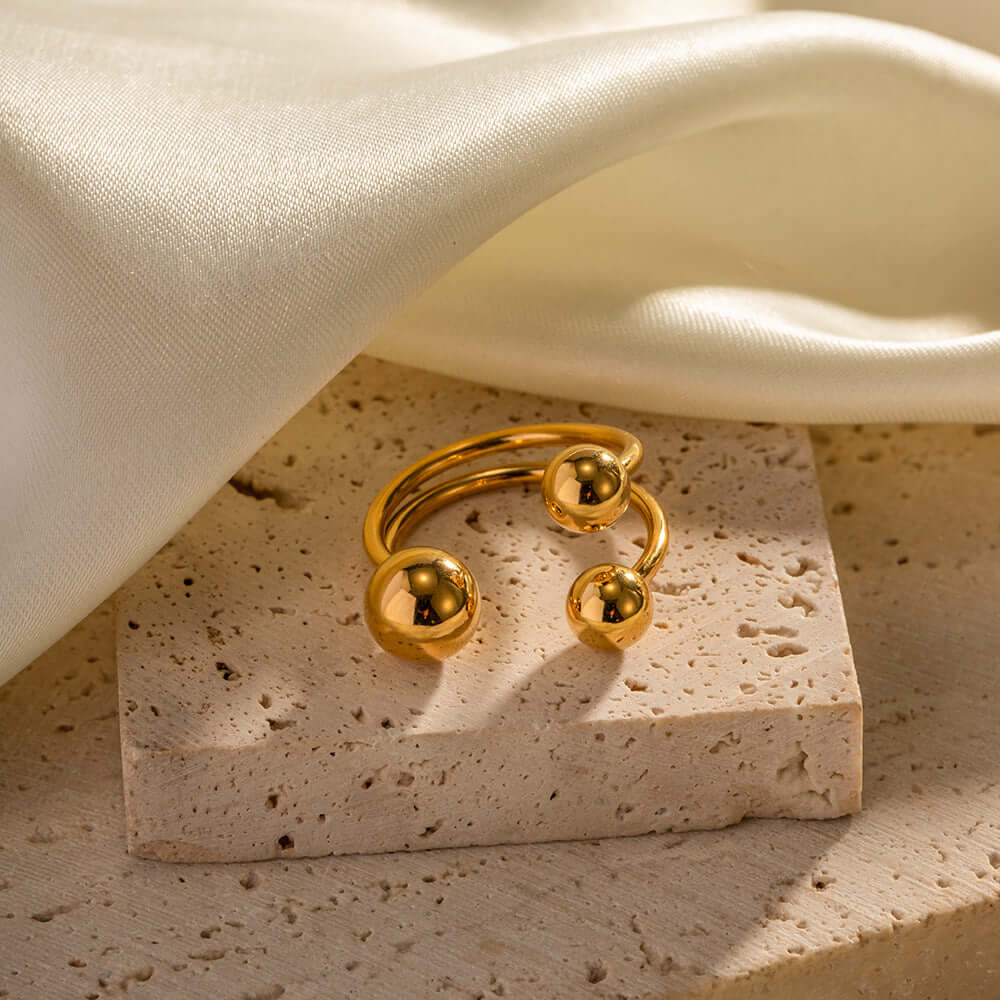 18K Gold Unique Bypass Ball Boom Rings