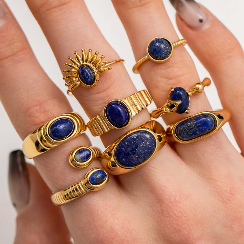 18K Gold Plated Iolite Bezel Ring, Trendy Thumb Ring