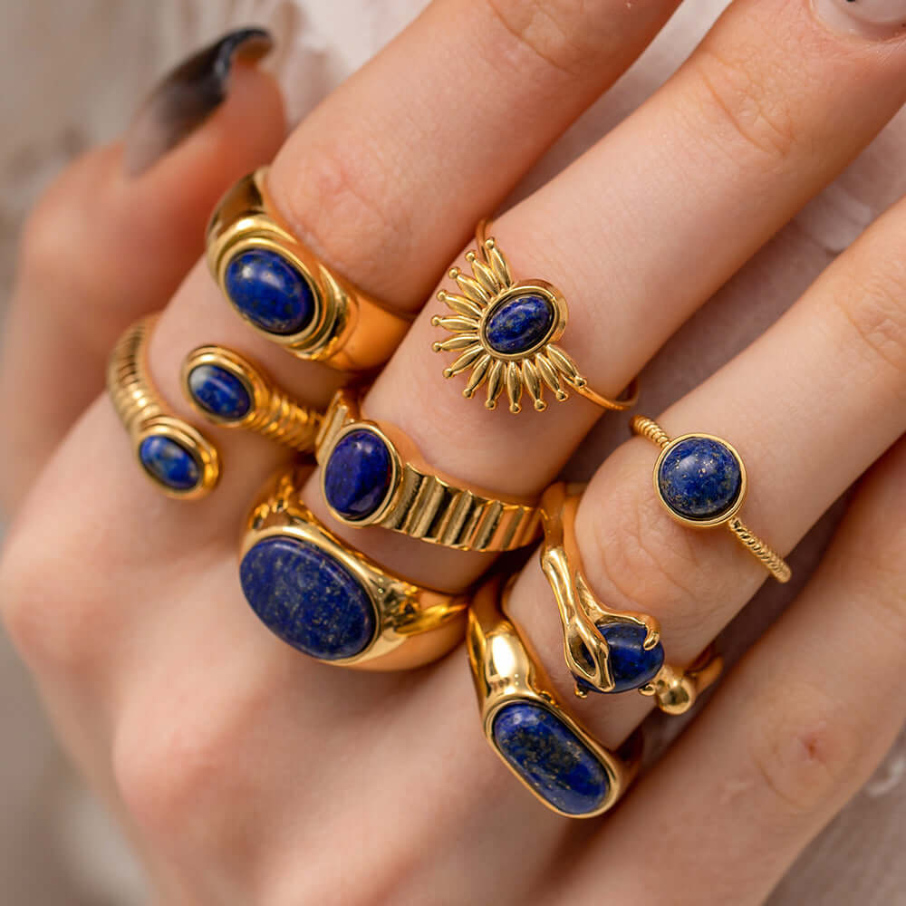 18K Gold Plated Iolite Bezel Ring, Trendy Thumb Ring