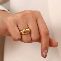 18K Gold Star Dome Ring, Gold Twist Ring, Star Ring, Thick Ring