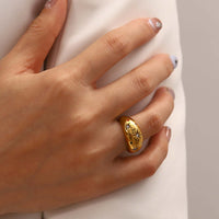 18K Gold Star Dome Ring, Gold Twist Ring, Star Ring, Thick Ring