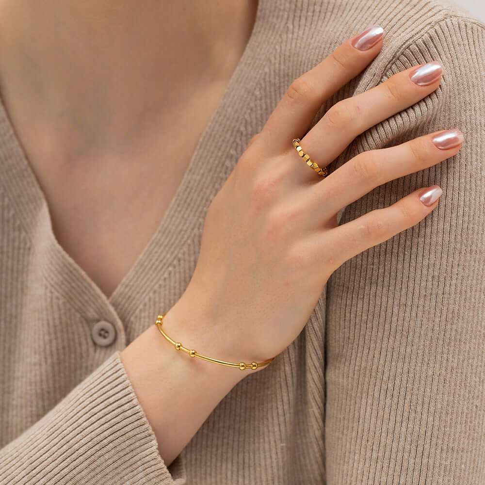 18K Gold Cube Rings, Gold Beads Ring, Everday Ring