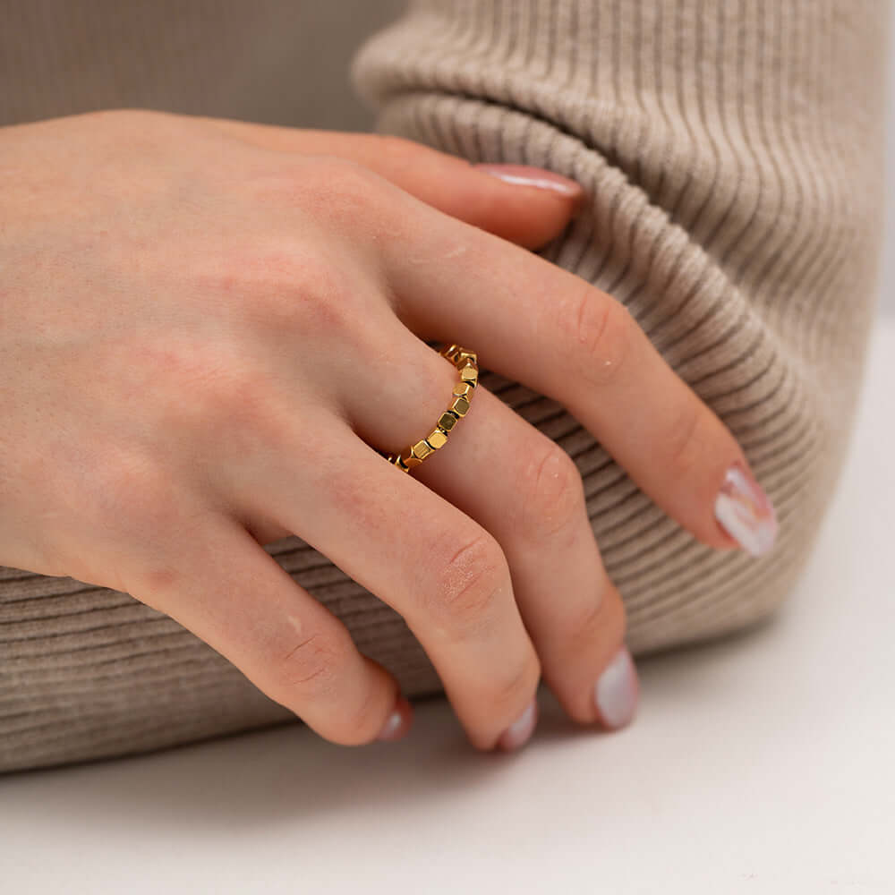 18K Gold Cube Rings, Gold Beads Ring, Everday Ring