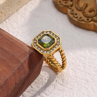 18K Gold Vintage Green CZ Twist Split Ring | JDR694