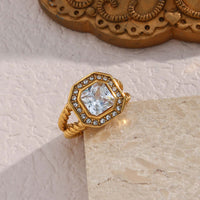 18K Gold Vintage Green CZ Twist Split Ring | JDR694