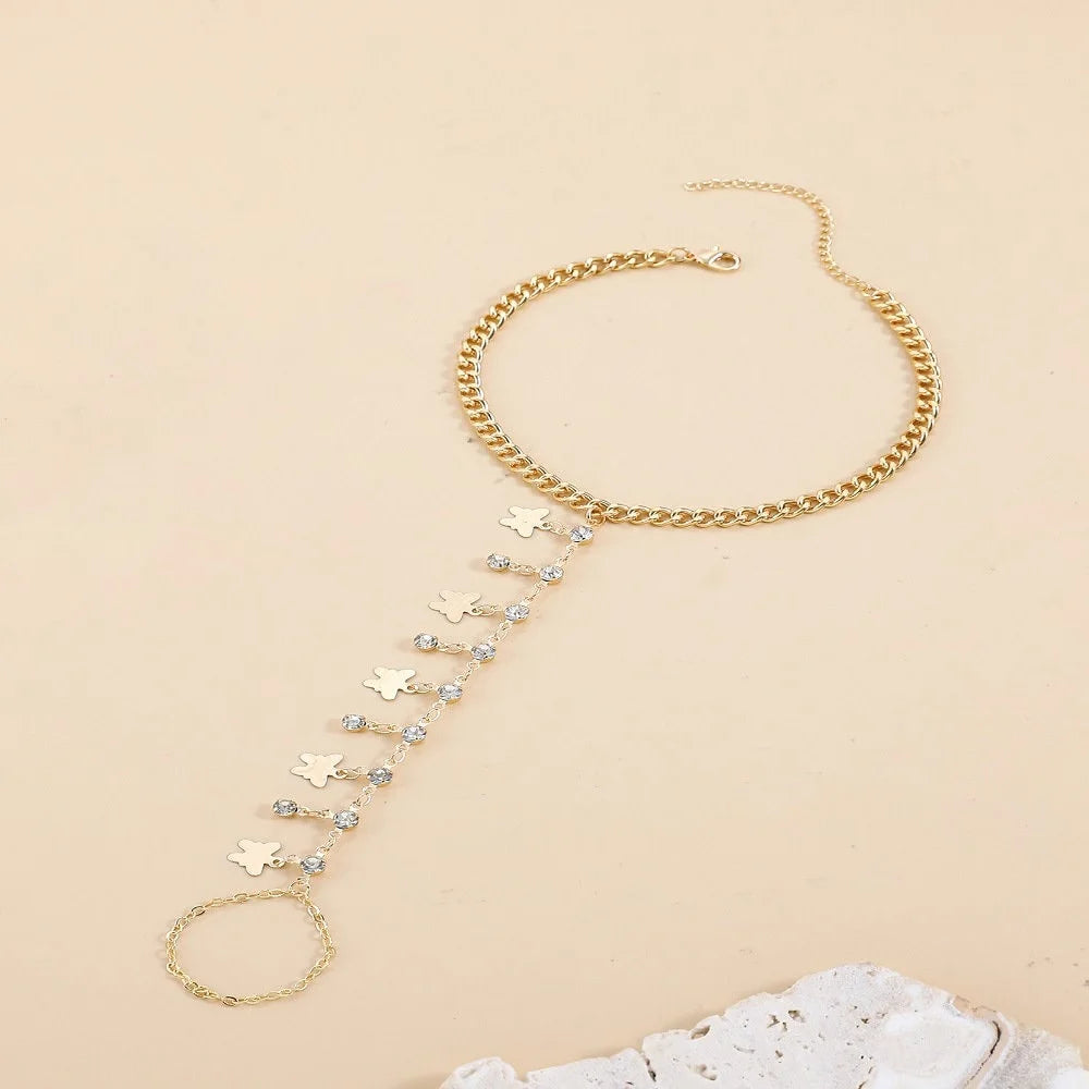 Dainty Gold Butterfly Rhinestone Anklet, Butterfly Anklet | JL0029