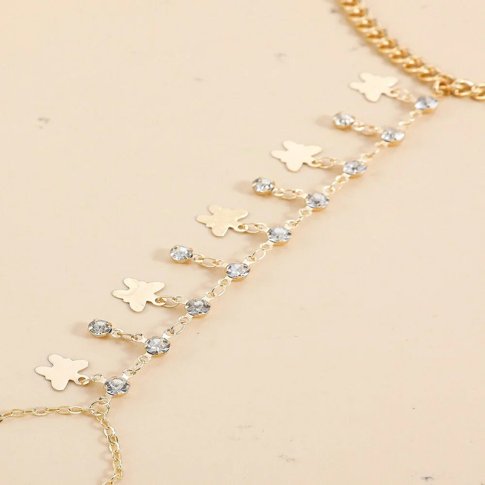 Dainty Gold Butterfly Rhinestone Anklet, Butterfly Anklet | JL0029