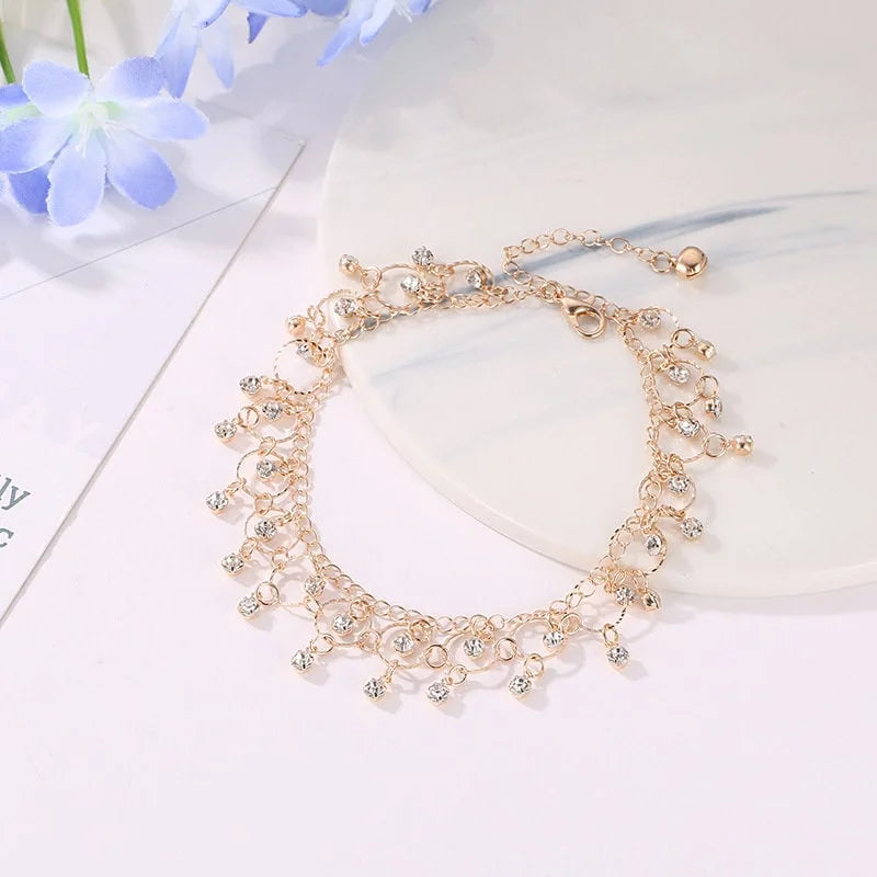 Elegant Gold Silver Rhinestone Anklet Chain, Anklet Bracelet | JW3659