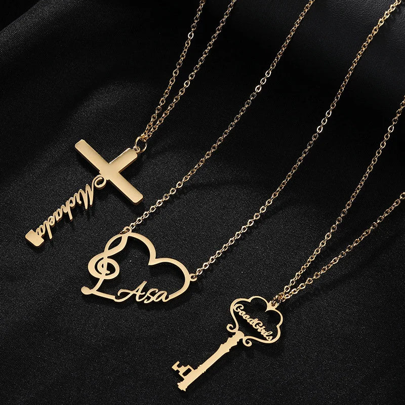 Personalized Cross Heart Pendant Name Necklace | JY068