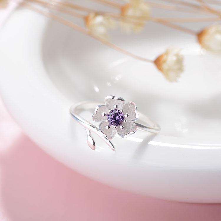 Cherry Blossom Silver Ring, White Flower Ring