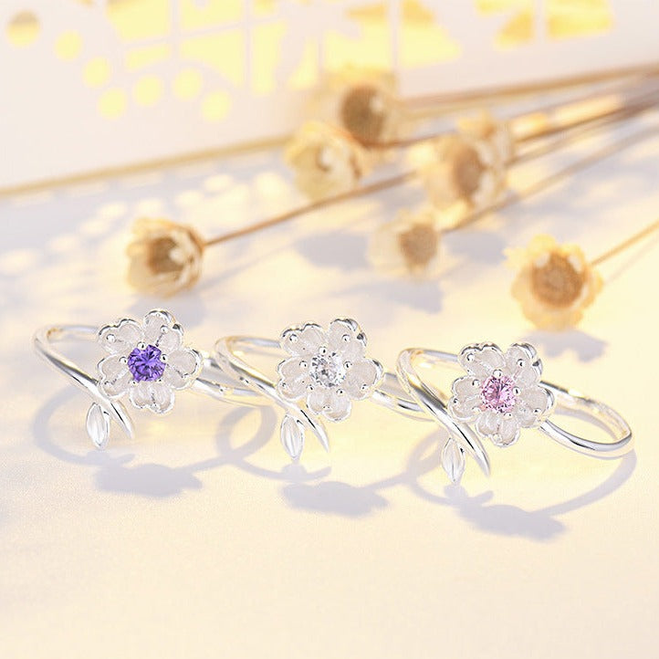 Cherry Blossom White Flower Rings