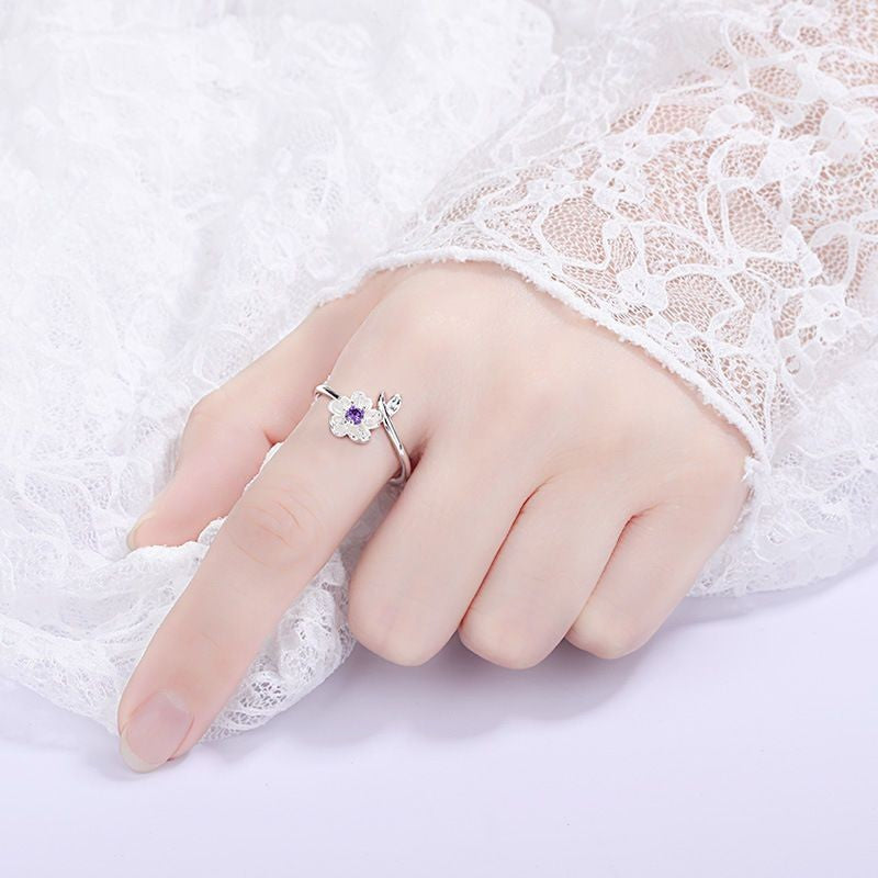 Cherry Blossom Silver Ring, White Flower Ring