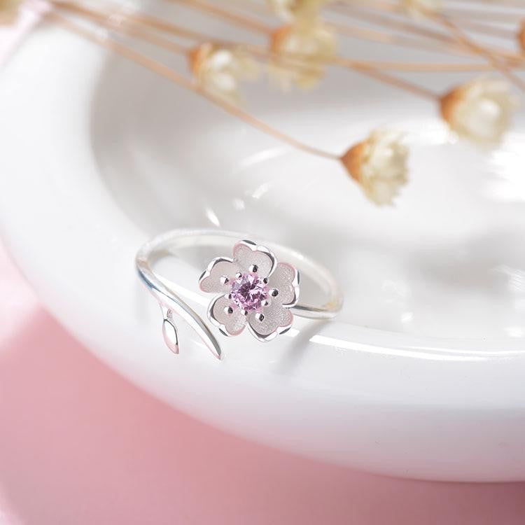 Cherry Blossom Silver Ring, White Flower Ring