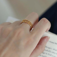 18K Gold Petite Bead Soft Chain Ring Layered | JZ060