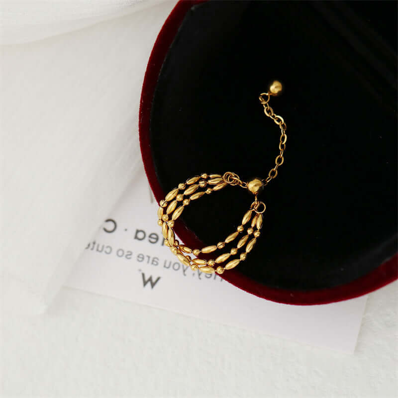 18K Gold Petite Bead Soft Chain Ring Layered | JZ060