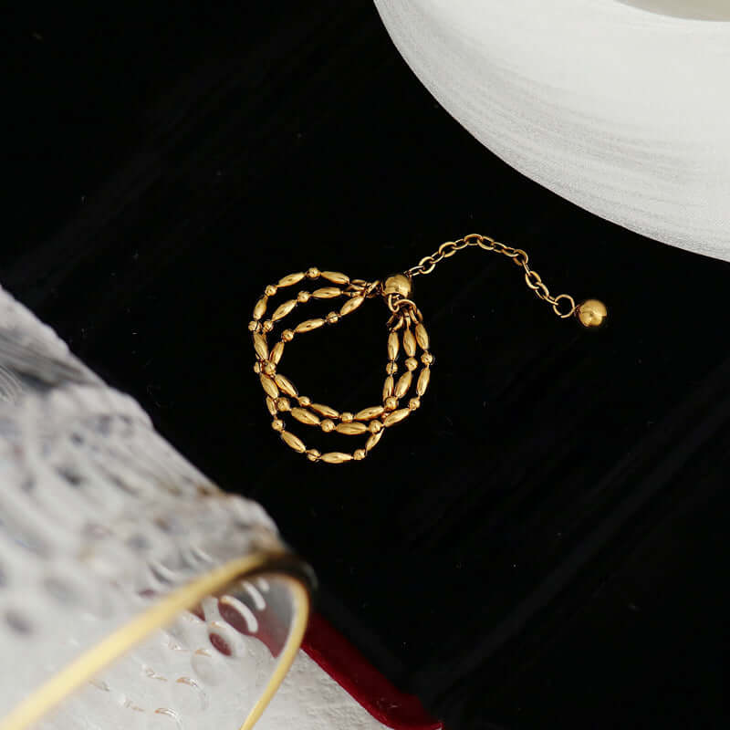 18K Gold Petite Bead Soft Chain Ring Layered | JZ060