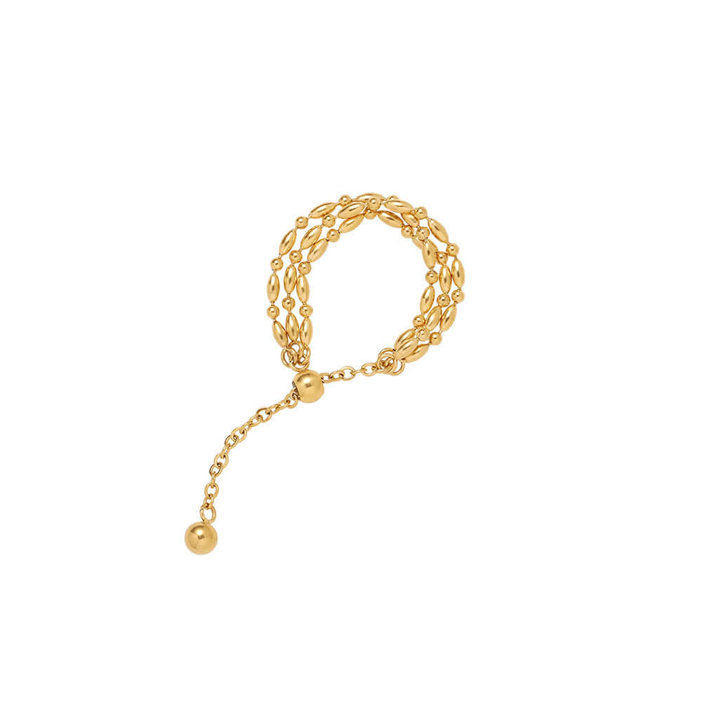 18K Gold Petite Bead Soft Chain Ring Layered | JZ060