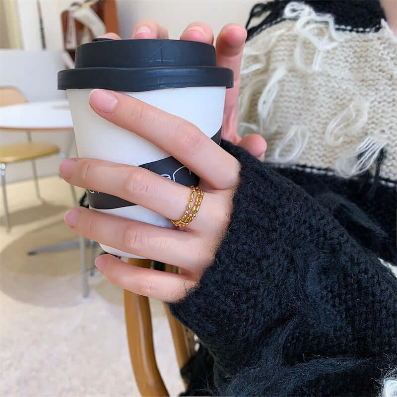 18K Gold Petite Bead Soft Chain Ring Layered | JZ060