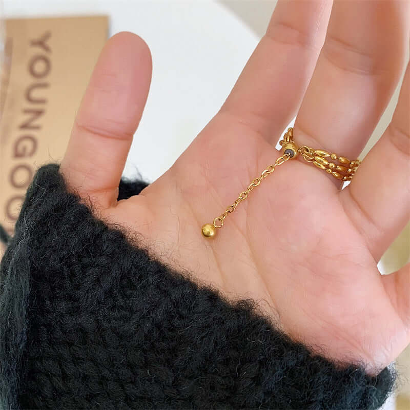 18K Gold Petite Bead Soft Chain Ring Layered | JZ060