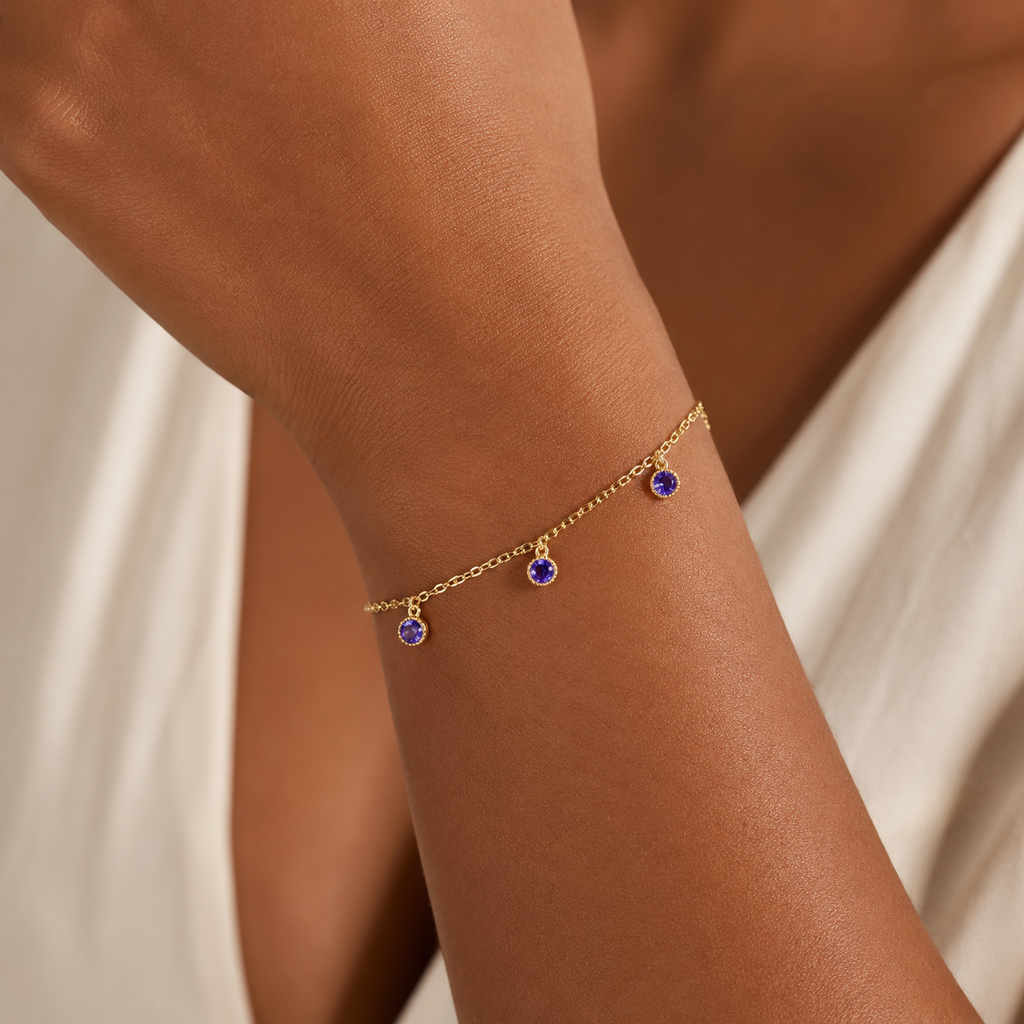 Iolite Gemstone Bracelet with Charm