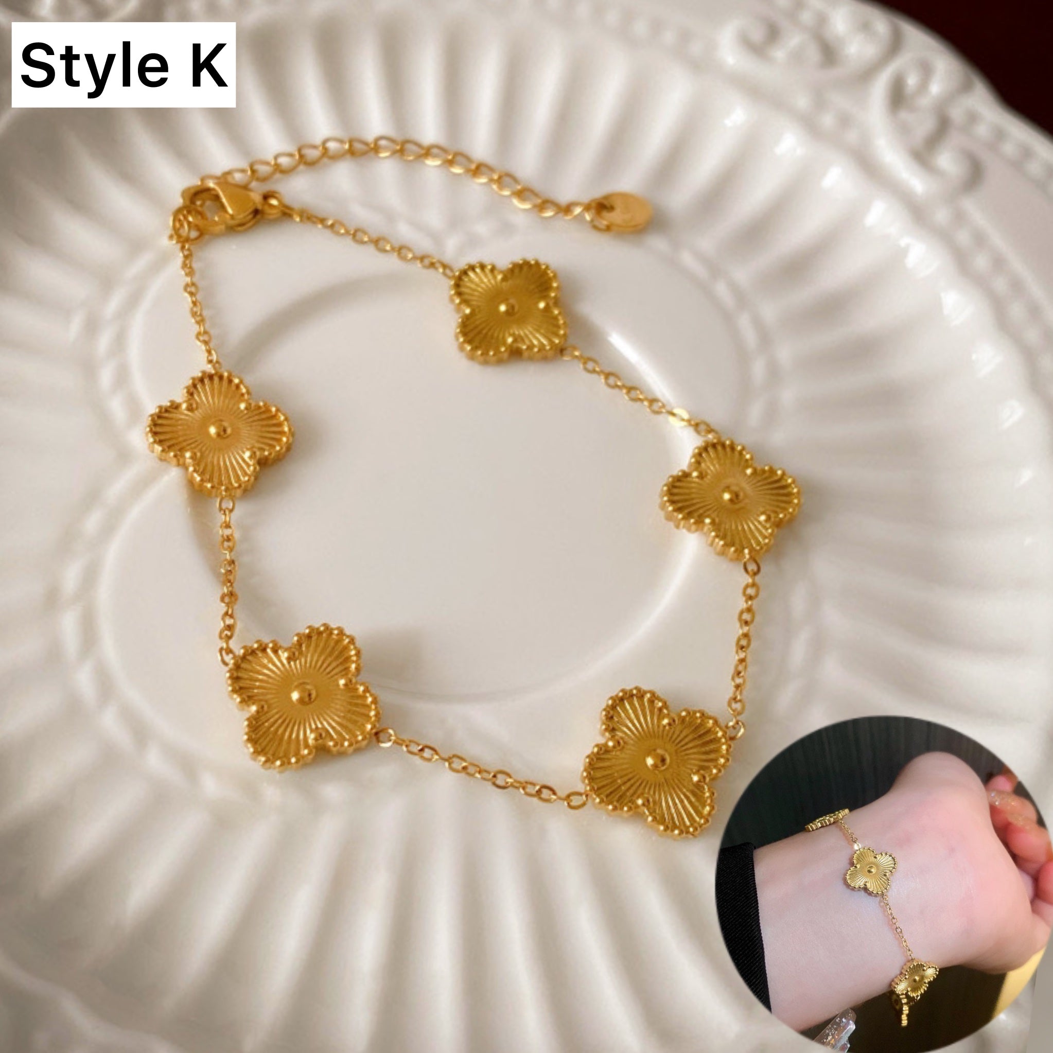 14K Gold Plated Four Leaf Clover Bracelet