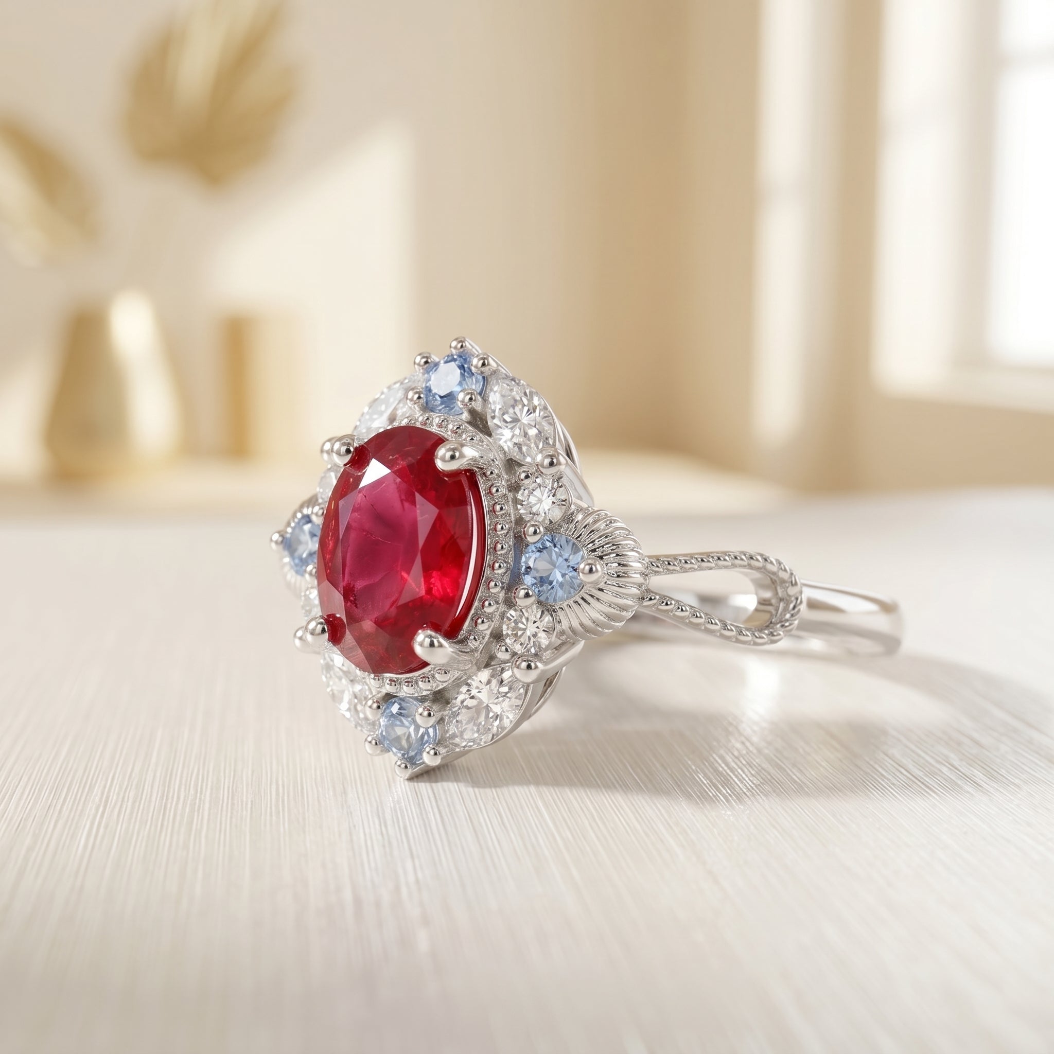 Vintage Filigree Red Ruby Ring