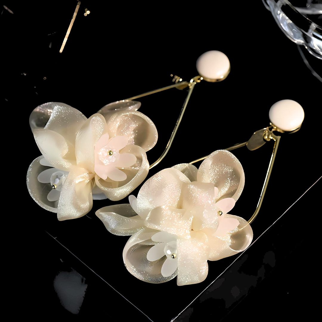 Large Chiffon Flower Drop Earrings