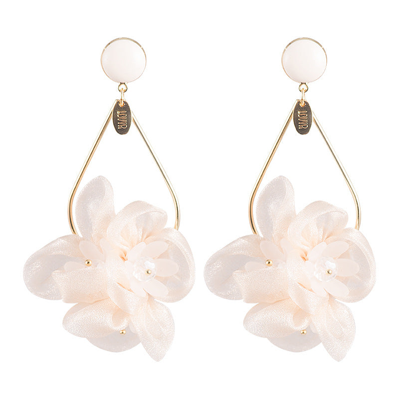 Large Flower Petal Chiffon Drop Earrings