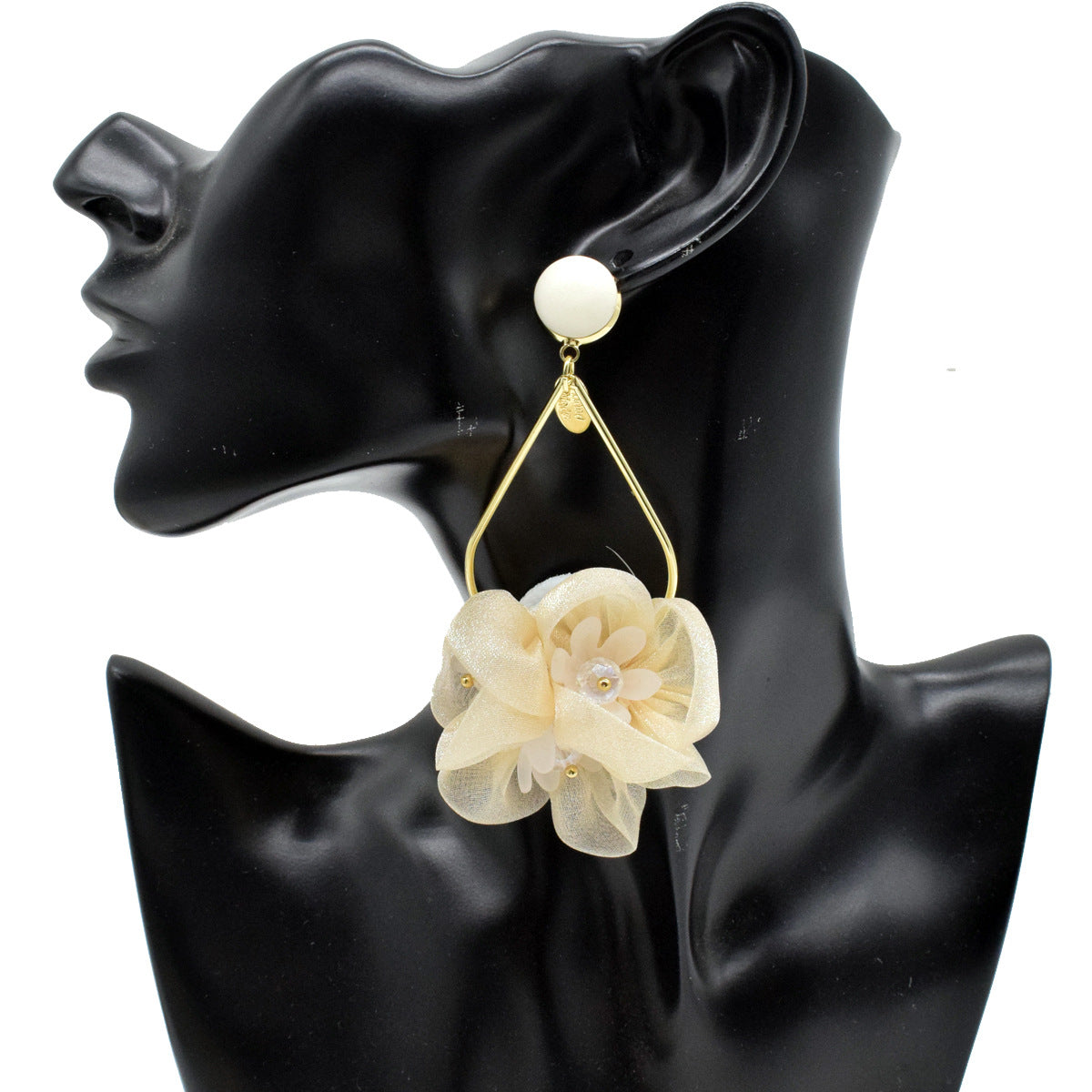 Large White Chiffon Flower Drop Earrings