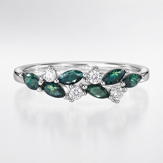 Leaf Vine Moss Agate Index Ring
