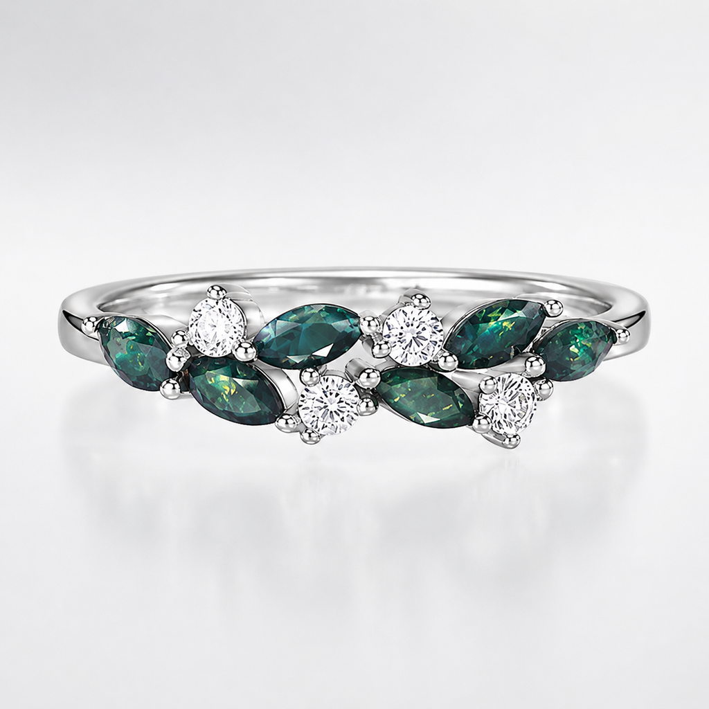 Leaf Vine Moss Agate Index Ring