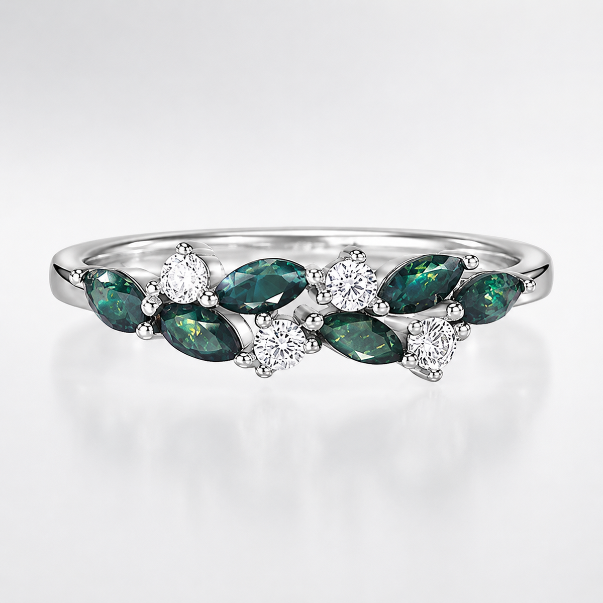 Leaf Vine Moss Agate Index Ring