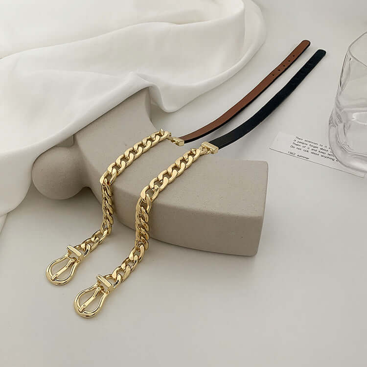 Leather Half Chain Gold Necklace