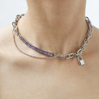 Lock CZ Chain Tassel Necklace
